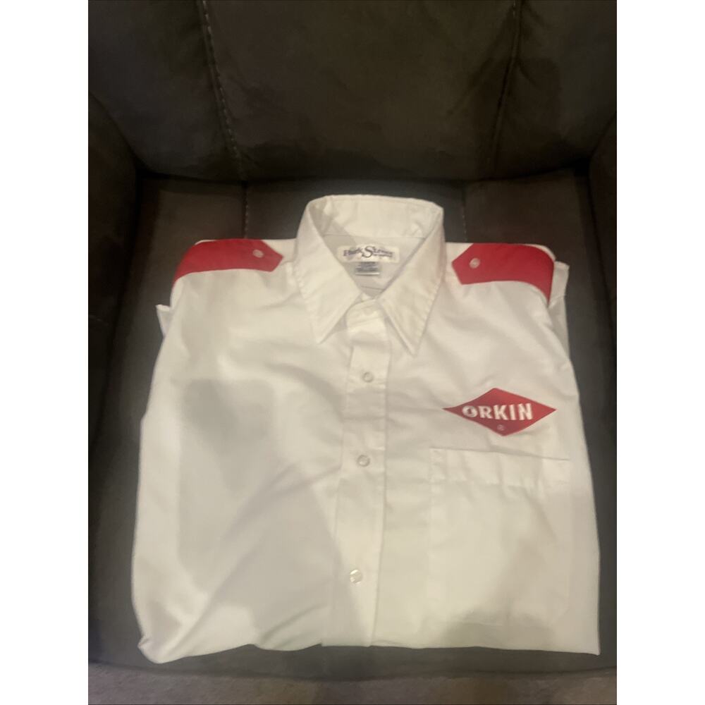 Orkin Shirt Men's 17.5-32/33 Pest Control Uniform Long Sleeve Button White